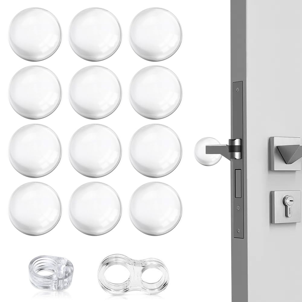 STCRERAG 12 Pcs Door Stopper Silicone Wall Protector Silencer Clear Door Handle Bumpers Self Adhesive Door Knob Wall Shield Door Handle Guard with Door Handle Stopper for Wall Fridge Cabinets,40mm