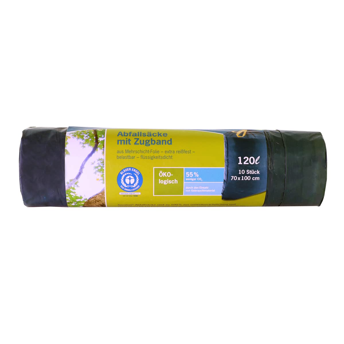 inapa Secolan 120L Garden Waste Bag with Drawstring - Tear-Resistant, Heavy Duty, 100% Recyclable - 1 Roll / 10 Pieces