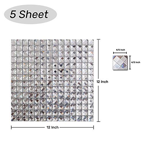 Soulscrafts Beveled Crystal Mirror Glass Mosaic Tiles Silver 12x12 Inch