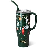 Swig Life 30oz Mega Mug, 30 oz Tumbler with Handle and Straw, Cup Holder Friendly, Dishwasher Safe, Extra Large Insulated Tumbler, Stainless Steel Water Bottle (Deck The Halls)