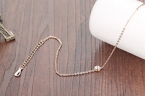 Donna-Cavigliera-Acciaio-INOX-Oro-Rosa-Braccialetto-di-Caviglia-con-Zircone-Ciondolo
