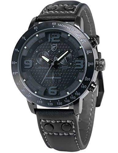 Shark Men's Analog Quartz Chronograph 24 Hours Display Black Leather Band Wrist Watch SH401