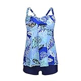 Dreaweet Women's Retro Plus Size Floral Patchwork Two Pieces Tankini Swimsuit Swimdress