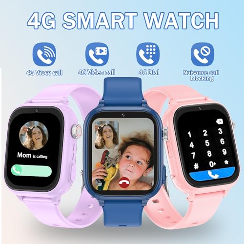 pmstuy Children's GPS Smart Watch, 4G Teen Smart Watch with Telephone, Video Call, WiFi, Bluetooth, SOS, Class Mode, Face ID, App Store, Whatsapp, Alarm Clock, IP68 Smartwatch Children Gifts (Blue)