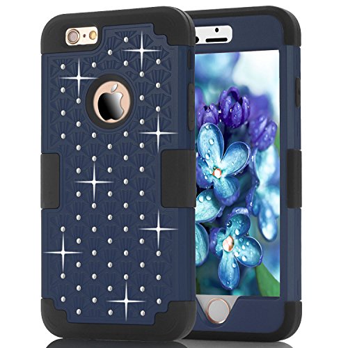 6S Plus Case, iPhone 6 Plus Case, iPhone 6S Plus Case, Speedup Diamond Studded Crystal Rhinestone 3 in 1 Bling Hybrid Shockproof Cover Silicone and Hard PC Case For iPhone 6/6S Plus (Navy Black)