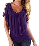 Huiyuzhi Women's Summer V Neck Plus Size Off-shoulder Loose Blouse Tops,Purple,XX-Large