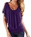 Huiyuzhi Women's Summer V Neck Plus Size Off-shoulder Loose Blouse Tops (XXL, Purple)