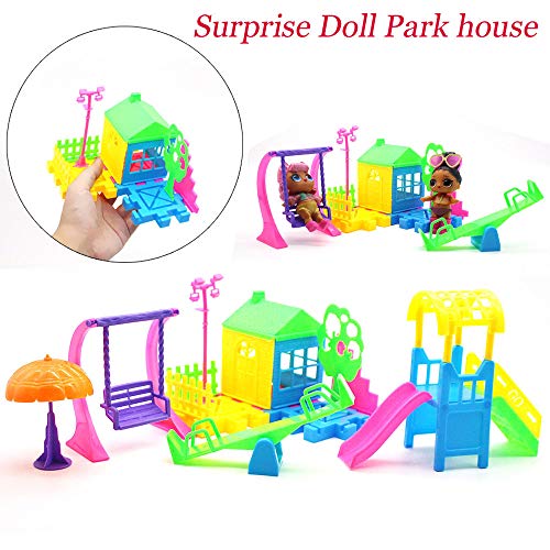 Pausseo A Set of Baby Playground Surprise Doll Accessories Children Kid Princess Toy Park House Game Big Slide Playset Gift Toy LOL Surprise Doll DIY Parent-Child Interaction Puzzle Plaything