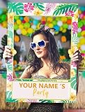 2 in 1 Luau Photo Booth Props Frame Party Supplies - Hawaiian Tropical Tiki Birthday Baby Shower Bridal Shower Wedding Decorations (Assembly Needed)
