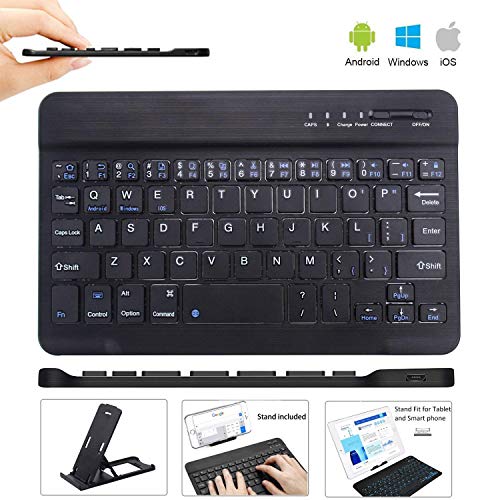 Ultra Slim Wireless Keyboard Ultrathin Wireless Bluetooth Keyboard 7 inch Bluetooth 3.0 Keyboard in Rechargeable Battery for iPad/Apple/Samsung/Acer/Asus/Lenovo/LG Tablet with Windows/Android/iOS