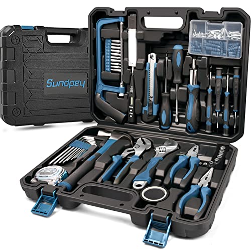 Sundpey 148 Piece Tool Case - Portable Complete Tool Box with Screwdriver and Pliers - Ideal Tool Kit for Daily Maintenance at Home or Garage - Blue