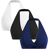 BEAUDRM Women's 3 Pieces Workout Sport Bra Twist Front Sleeveless Backless Yoga Halter Crop Tops