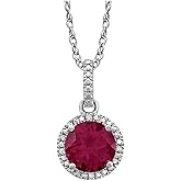 Sonia Jewels Solid 925 Sterling Silver Lab-Grown Ruby and .01 Cttw Diamond Charm Pendant Chain Necklace 18" (12mm x 9.4mm)