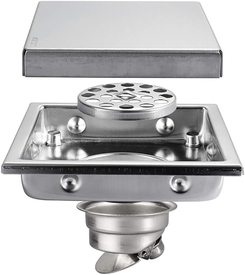 HIDL123 Stainless Steel Floor Drain,Deodorant Square Concealed Floor Drain Suitable for Bathroom/Kitchen (Shallow floor drain)