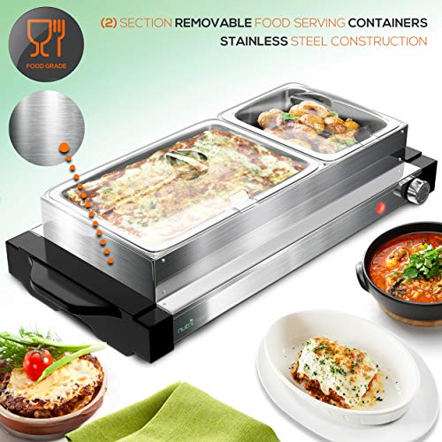 Electric Hot Plate Food Warmer Dual Buffet Server Chafing Dish Set