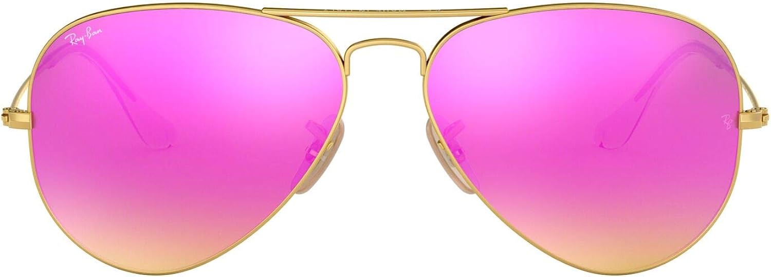 Ray-Ban RB3025 Classic Mirrored Aviator Sunglasses, Matte Gold/Green/Violet, 58 mm: Shoes