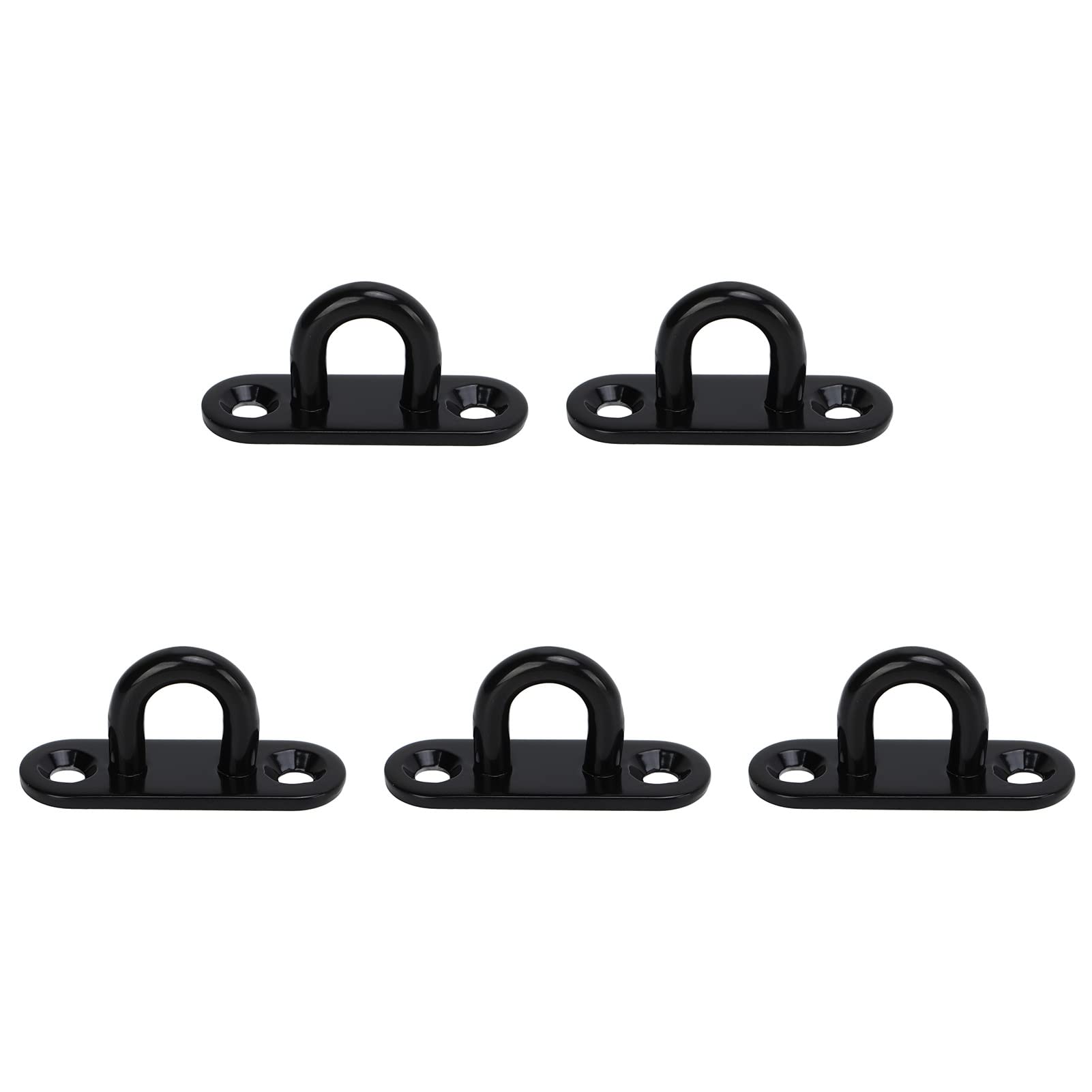 HELEVIA 5 PCS Stainless Steel Eye Plate Ceiling Hook Pad Eye Plate Reinforced Load Bearing Door Fixing Buckle Oval Black (5mm)