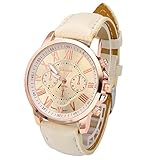 Top Plaza Fashion Women's Analog Watch, PU Leather Band Gold Tone -Beige