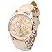 Top Plaza Fashion Women's Analog Watch, PU Leather Band Gold Tone -Beige