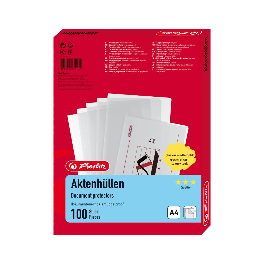 Herlitz A4 Cut Flush Folder - Clear (100 Pieces)