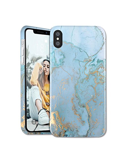 iPhone X Case, iPhone X Marble Case, Jdomall Slim Flexible Soft Silicone Bumper Shockproof Gel TPU Rubber Glossy Skin Cover Case for Apple iPhone X case (2017 Release)(Blue Gold Sierra)