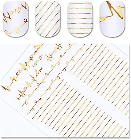 1 Sheet Holographic 3D Nail Stickers Laser Elegant Cardiograph Nail Decal Gold Adhesive