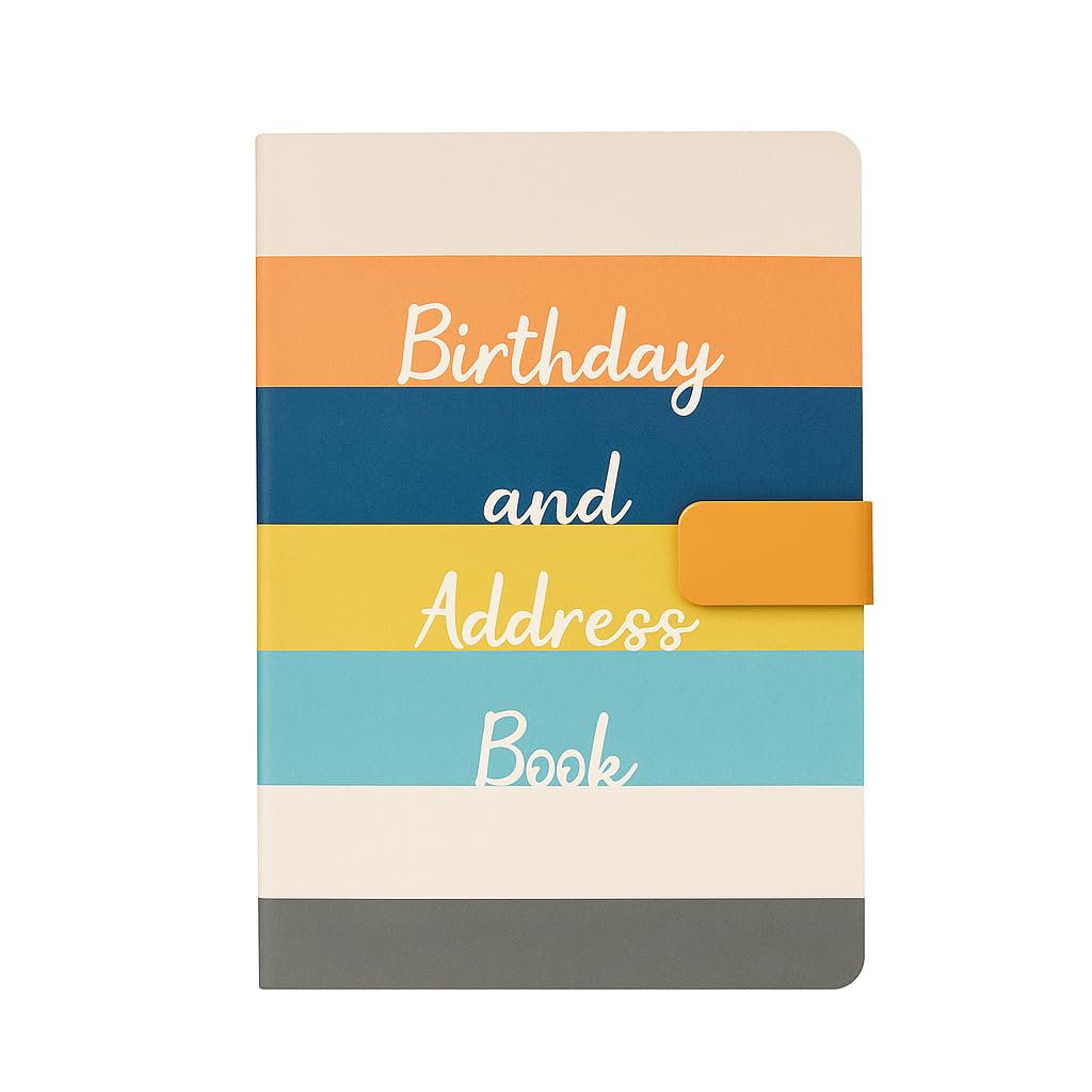 Sixstore Telephone Address & Birthday Book A-Z Index Beautiful Fabric Vintage Style Cover A5 Size Soft Padded Cover Address & Birthday Book with Magnetic Lock, Watercolour Stripe