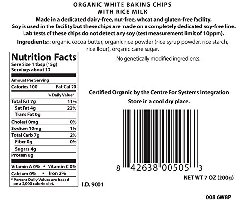 Pascha Organic Vegan White Chocolate Chip, UTZ, Gluten Free & Non GMO, 7.1 Ounce (Pack of 8)