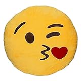 Wink Blow Heart Kiss Emoji Pillow 12.5 Inch Large Yellow Smiley Emoticon