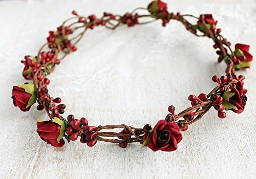 Marsala Rose Crown, Deep Red Bridal Halo, Burgundy Wedding Headband
