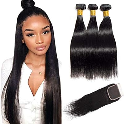 Amazon Com Pofei 9a Straight Bundles With Closure 14 14 14 12