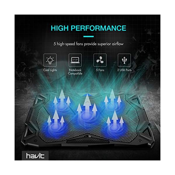 havit-Laptop-Cooling-Pad-Computer-Quiet-Cooler-with-5-Quiet-Fans-and-2-USB-Ports-Portable-Cooling-Stand-with-LED-Light-for-14-17-Inch-Laptopblue havit Laptop Cooling Pad Computer Quiet Cooler with 5 Quiet Fans and 2 USB Ports, Portable Cooling Stand with LED Light…