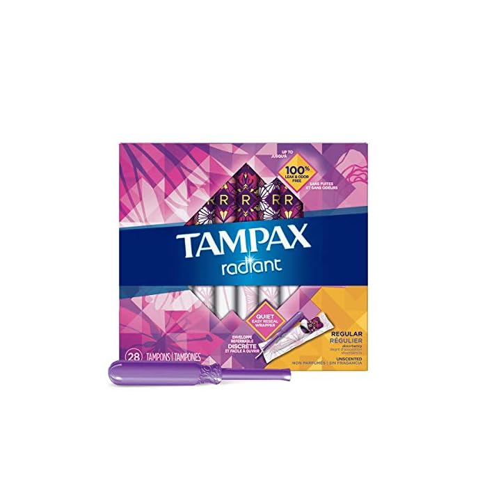 Tampax Radiant Plastic Tampons, Super Plus Absorbency, 112 Count, Unscented (28 Count, Pack of 4 -112 Count Total…