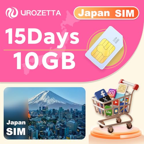 Japan SIM Card Prepaid 10GB/15 Days | 4G LTE High Speed + Mobile Hotspot | UROZETTA 3-in-1 SIM (Standard/Micro/Nano) | No Contract, Data Only | Nationwide Coverage - Easy Setup & Plug & Play
