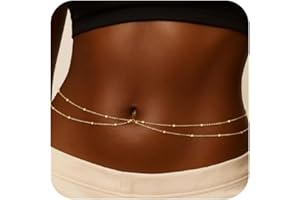 CHESKY Gold Waist Chain, 14K Gold Plated Belly Chain Adjustable Waterproof Body Chain Sexy Bikini Waist Beads for Women Satel