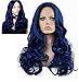 Diy-Wig Long Body Wavy Curly Blue Wig for Women Center Party No Bangs Cosplay Synthetic Hair Replacement Full Wig