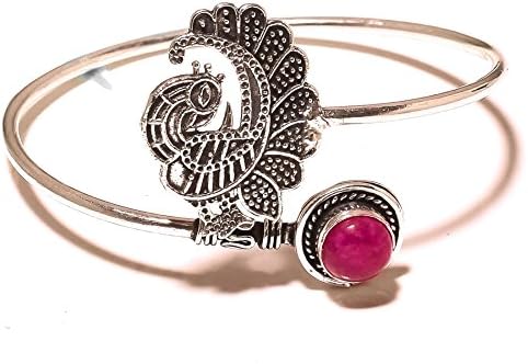 Gorgeous! Handmade Jewelry! Red Dyed Ruby Sterling Silver Overlay Bangle/Bracelet Free Size