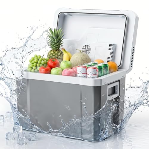 45L Elektrische Kühlbox, Thermoelektrische Auto Kühlbox mit Rollen 12V/230V Kühl & Warm Funktion mit Energiespar-/MAX/ECO-Modus, für Camping, Picknick, Leise