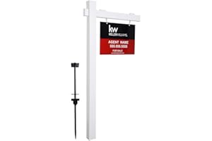 Kdgarden Vinyl PVC 6-Feet Real Estate Sign Post, Realtor Yard Sign Post for Open House and Home for Sale, 47" Arm Holds Up to 36" Sign, White with Flat Cap(No Sign)