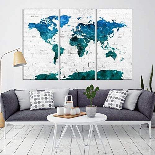 Amazon.com: Turquoise World Map Push Pin Wall Art by Sami Eymur | 3
