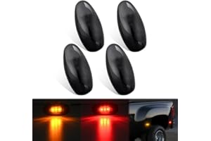 Nilight Fender Side Marker Lights 4 PCS 3 LED Smoke Lens Red Amber Front Rear Clearance Light Compatible with 2001-2014 Chevy