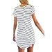 haoricu Women Dress, Fall Vintage Autumn New Women Crew Neck Short Sleeve Striped Loose T-Shirt Dress Casual (M, White)