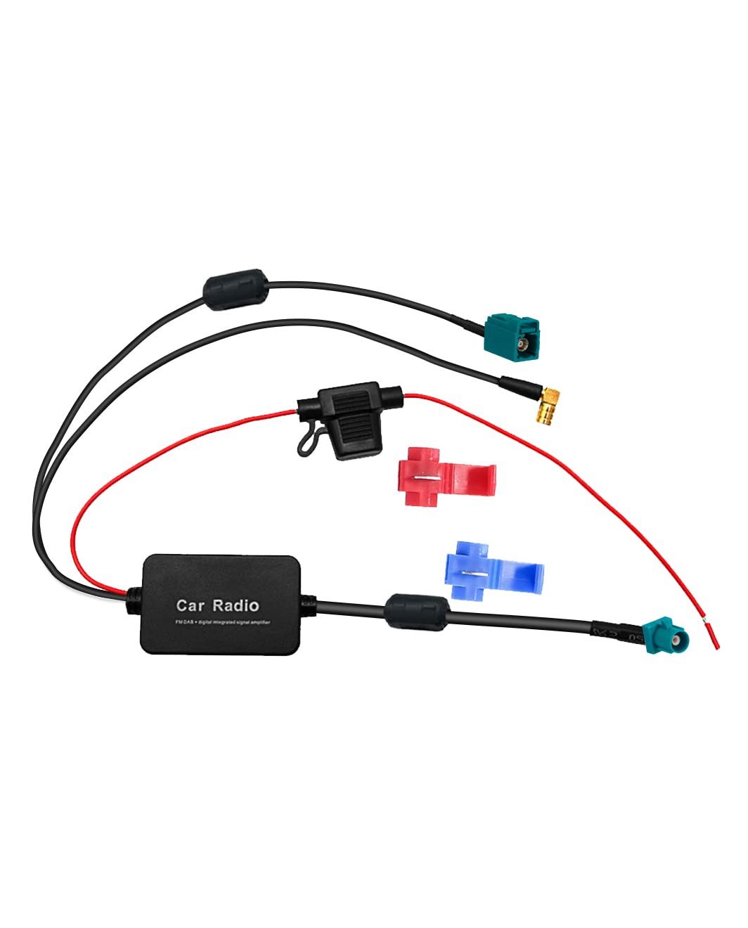 Vecys FM/AM DAB DAB+ Car Antenna Signal Amplifier Booster Fakra Z Male to Fakra Z Female to SMB Female Right Angle Adapter 12V Car Radio Signal Amplifier