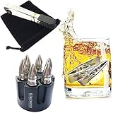 Whiskey Bullet Stones Set of 6 with REVOLVER FREEZER BASE AND FULL KIT- Extra Large Bullet Shaped Drink Chiller, Bourbon, Whiskey Lovers, Unique Gift for Birthday, Wedding Day and Parties.