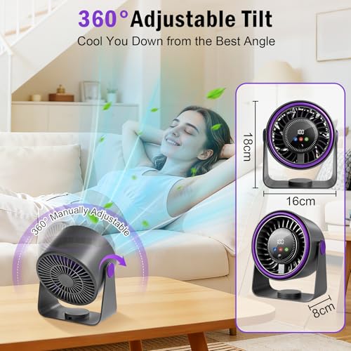 Silent Table Fan, Powerful USB Rechargeable Battery Powered Fan 3 in 1 Portable Fan 5 Speed 360° Adjustable Desk Fan for Camping Office Kitchen Camper