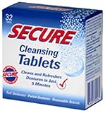 Secure Cleansing Tablets Zinc Free PH Formula Removes Odors, Stains, Bacteria, Germs - Clean Dentures, Partials & Removable Braces - 32 Tablets (Pack of 3)