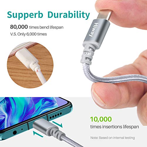 USB Type C Cable,Hiway 3Pack 6FT USB-A 2.0 to USB-C Fast Charger Nylon Braided Data Sync Transfer USB C Cord Compatible with Samsung Galaxy S10 S9 S8 Plus Note 9 8,Moto Z Z3,LG V50 G8,Switch,and More