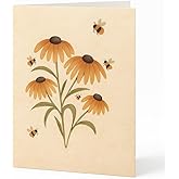 Blank Inside Greeting Card 5x7" with Envelope & Wax Seal – Watercolor Bee & Yellow Flower Design – All Occasion Card by Second Glance- Cards Worth Framing – Birthday, Mother’s Day, Thank You, Thinking Of You, Etc.