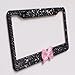 OTOSTAR Marco de matrícula de coche de acero inoxidable hecho a mano con brillantes brillantes brillantes brillantes con tapas de tornillos a juego (lazo negro y rosa)