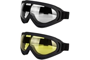 LJDJ Motorcycle Goggles - Glasses Set of 2 Yellow Clear Lenses Dirt Bike ATV Motocross Anti-UV Adjustable Riding Off Road Racing Protective Combat Tactical Military Goggles